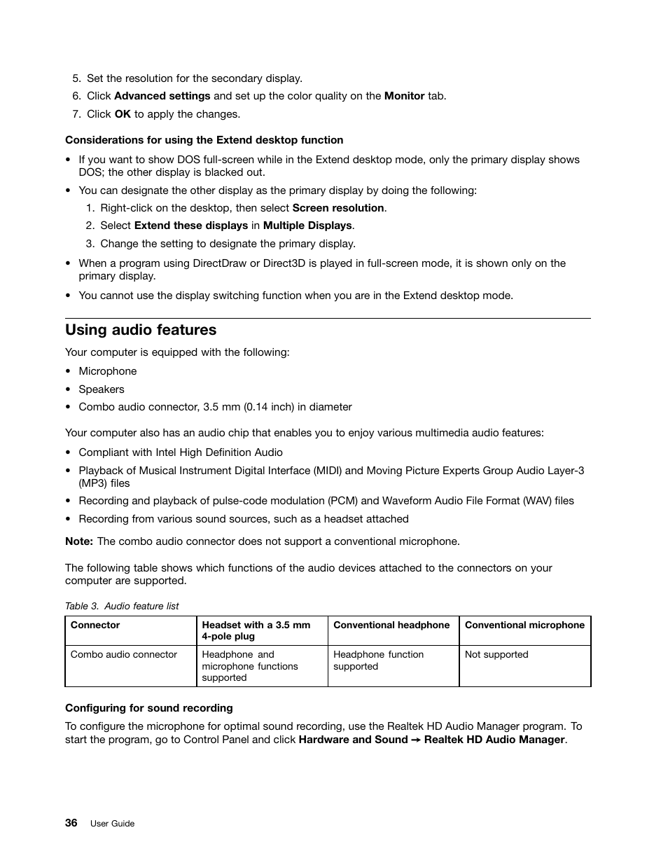 Using audio features | Lenovo ThinkPad Edge E145 User Manual | Page 52 / 158