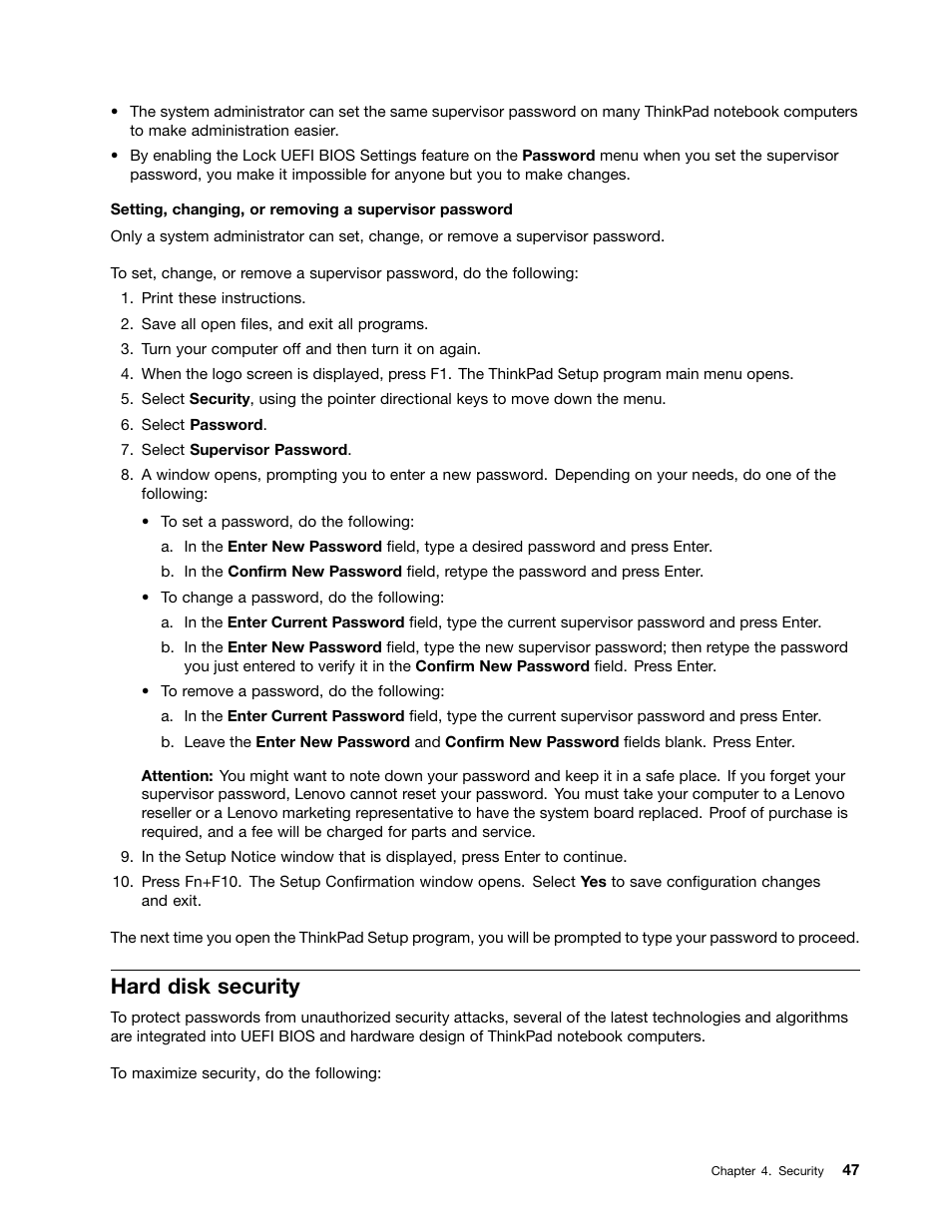 Hard disk security | Lenovo ThinkPad Edge E145 User Manual | Page 63 / 158