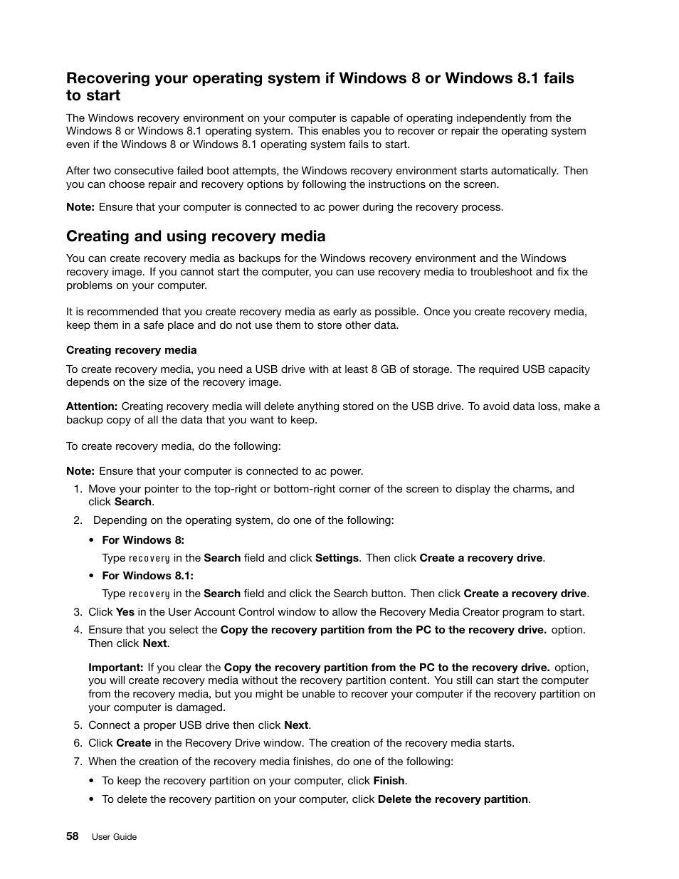Creating and using recovery media, Creating and using recovery | Lenovo ThinkPad Edge E145 User Manual | Page 74 / 158