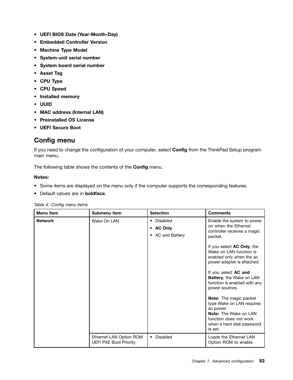 Config menu | Lenovo ThinkPad Edge E145 User Manual | Page 99 / 158