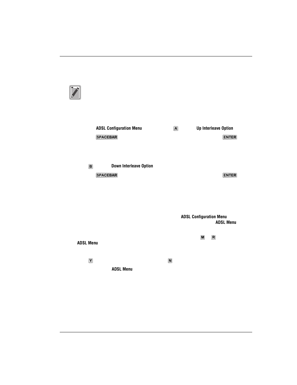 Configuring the interleave options, Saving adsl configuration changes | ADC 320F User Manual | Page 33 / 68