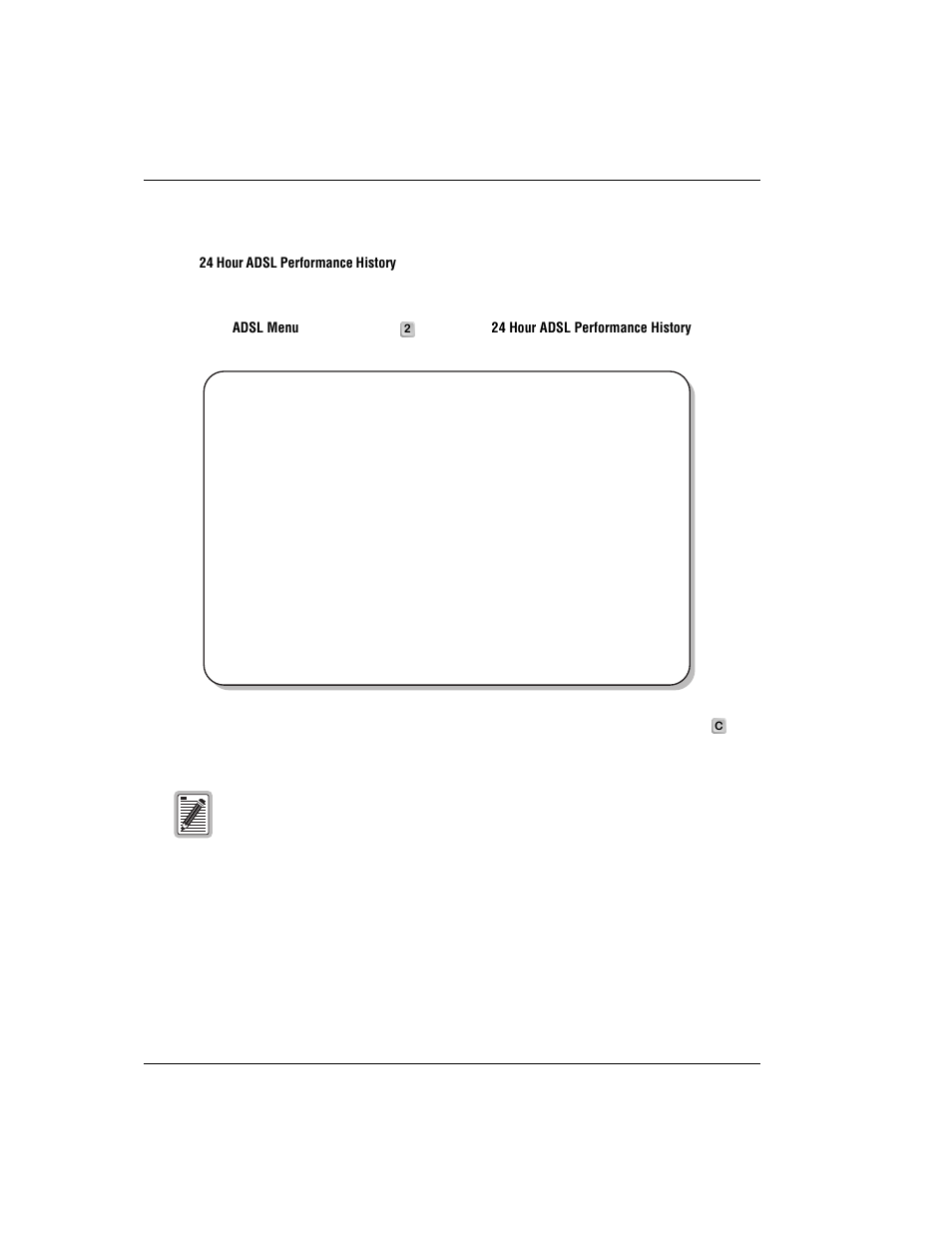 Monitoring 24 hour adsl performance history, Page 31 ), type to open the | ADC 320F User Manual | Page 42 / 68