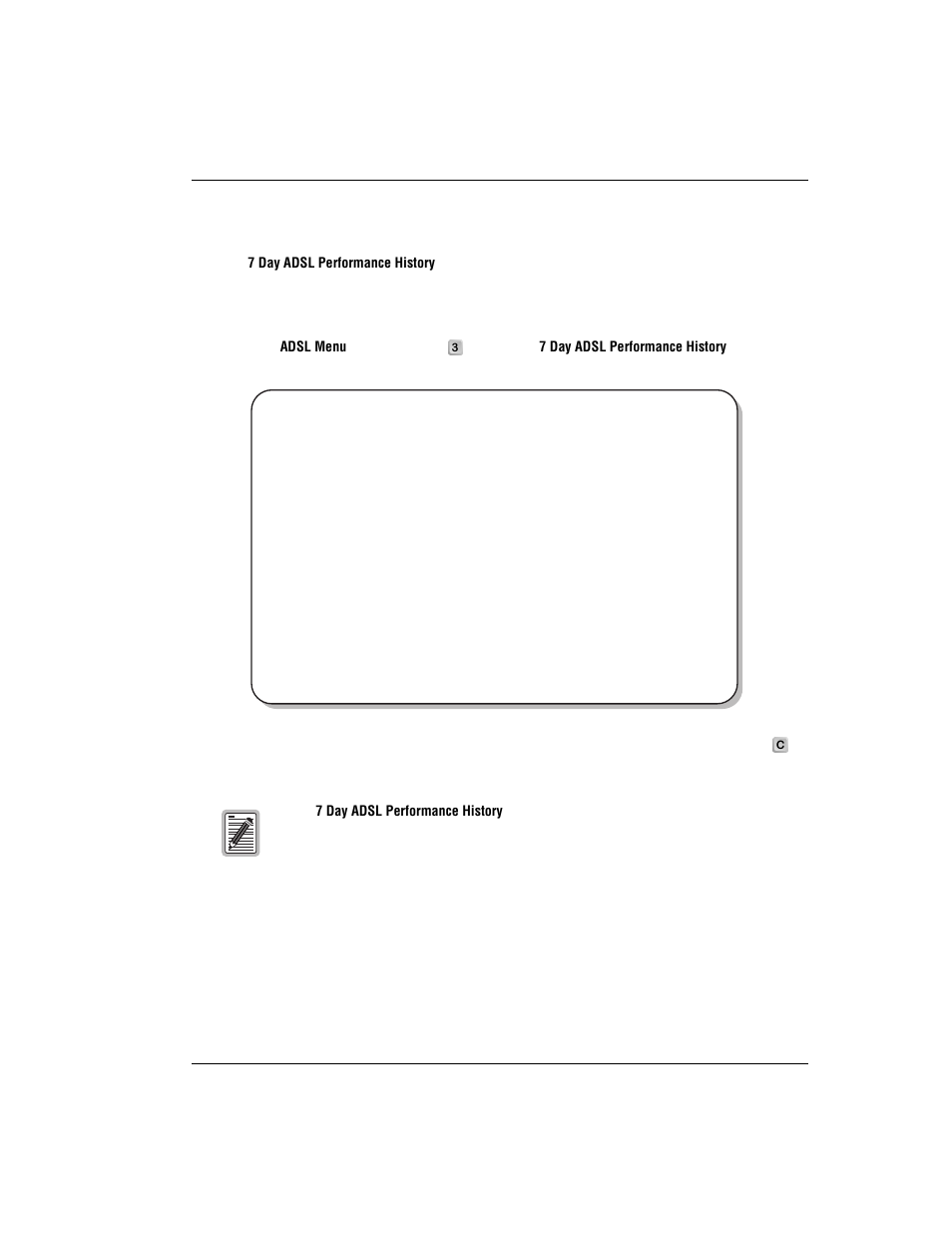 Monitoring 7 day adsl performance history, Page 31 ), type to open the | ADC 320F User Manual | Page 43 / 68