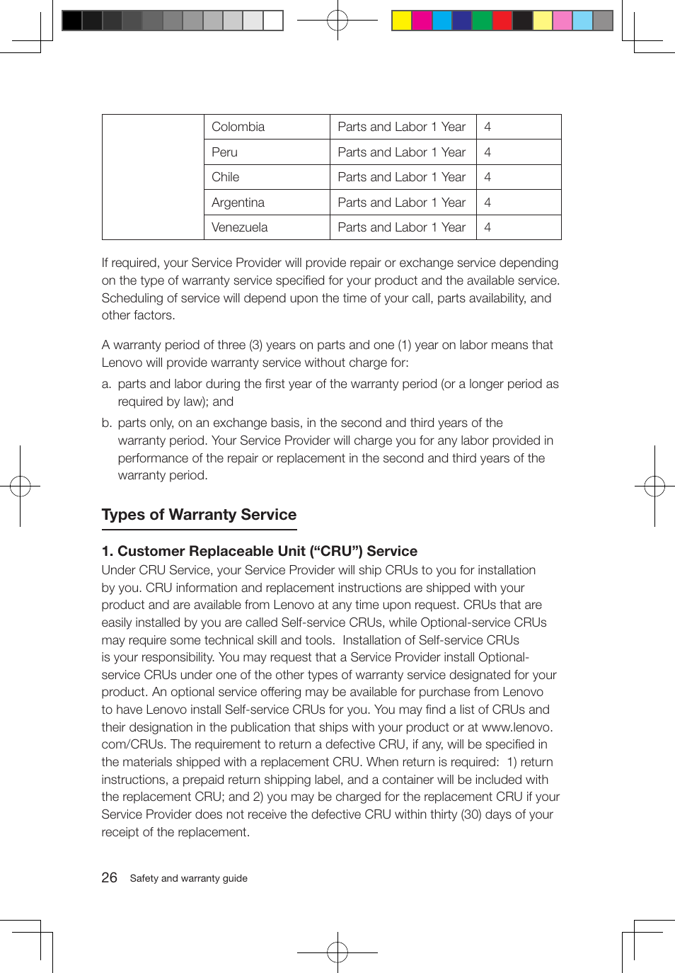 Types of warranty service | Lenovo IdeaCentre B500 User Manual | Page 31 / 43