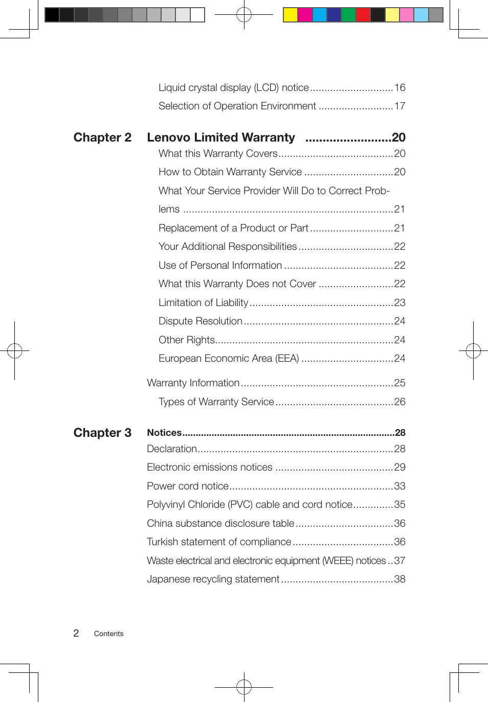 Chapter 2 lenovo limited warranty, Chapter 3 | Lenovo IdeaCentre B500 User Manual | Page 5 / 43