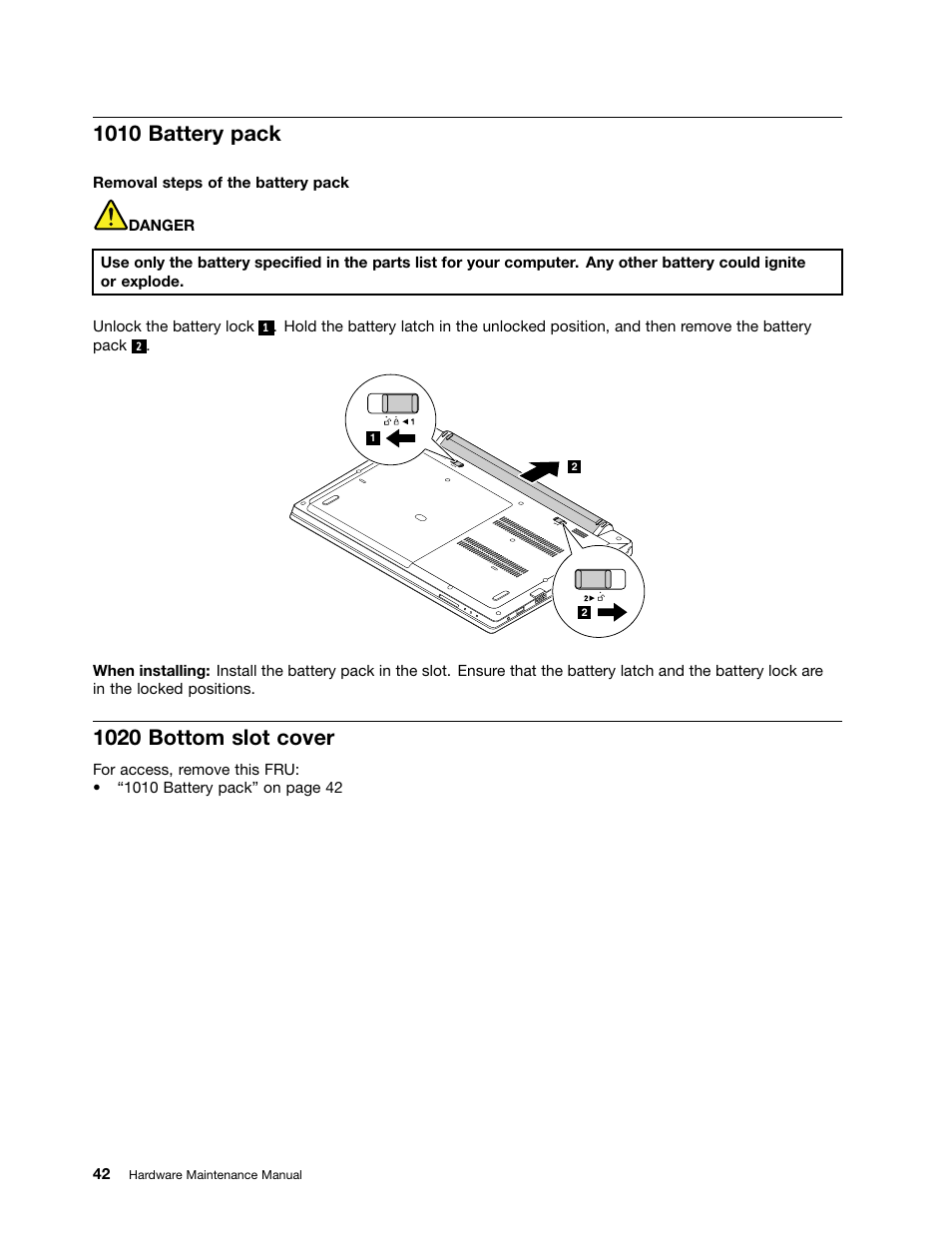 1010 battery pack, 1020 bottom slot cover | Lenovo K4350 Notebook User Manual | Page 48 / 82