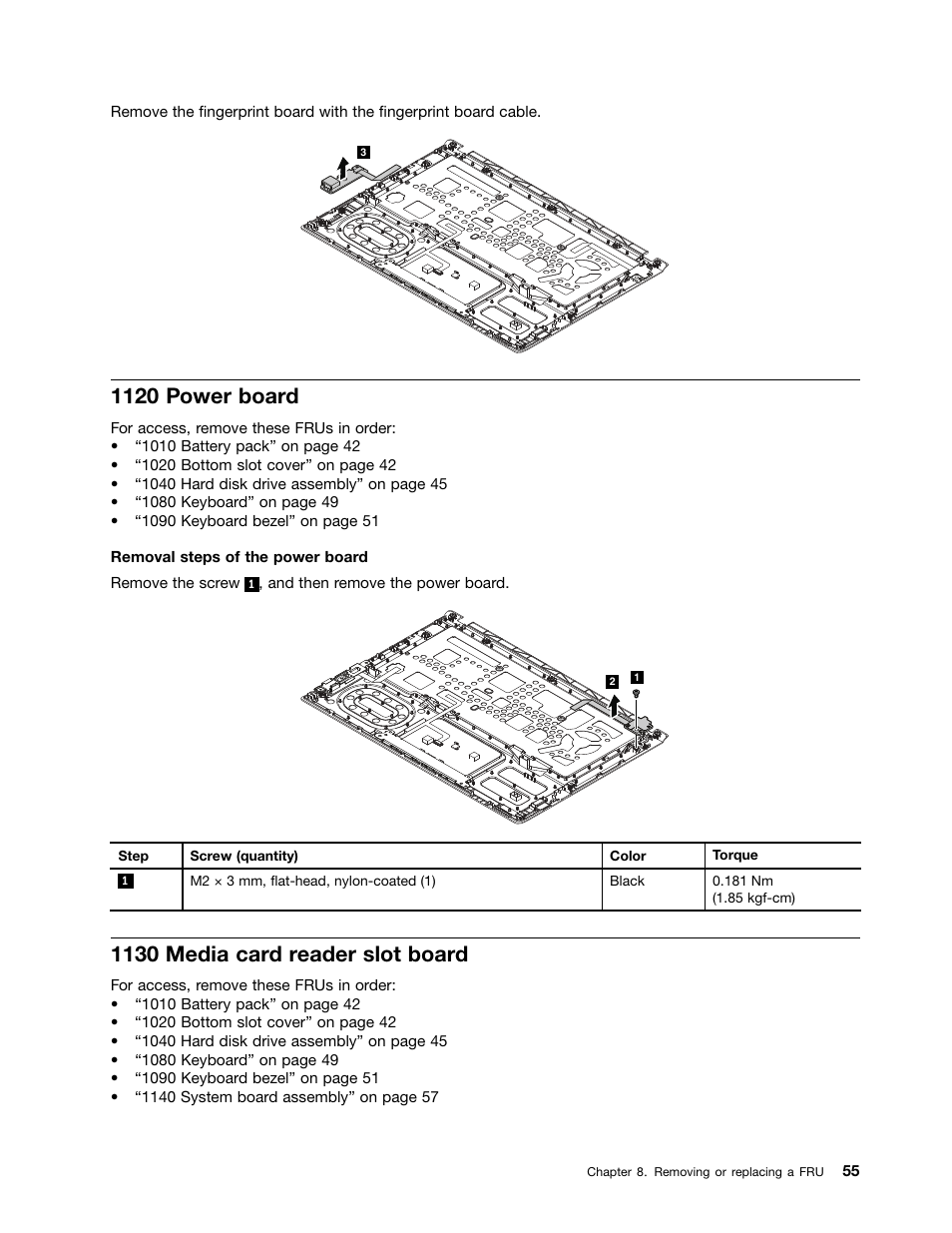 1120 power board, 1130 media card reader slot board | Lenovo K4350 Notebook User Manual | Page 61 / 82