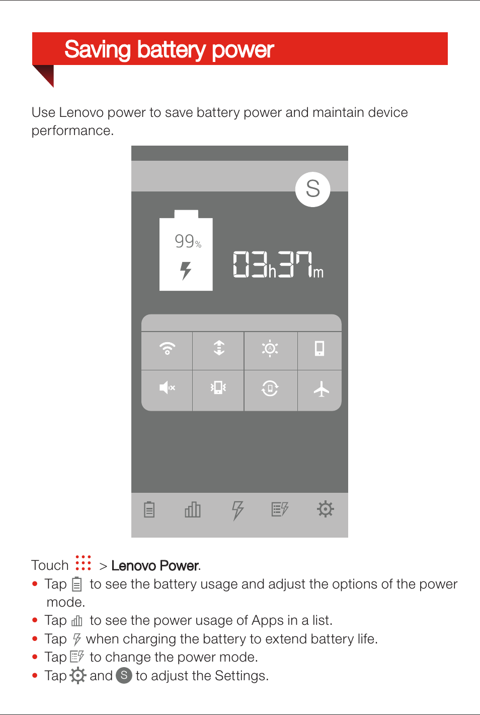 Saving battery power | Lenovo K900 Smartphone User Manual | Page 12 / 14