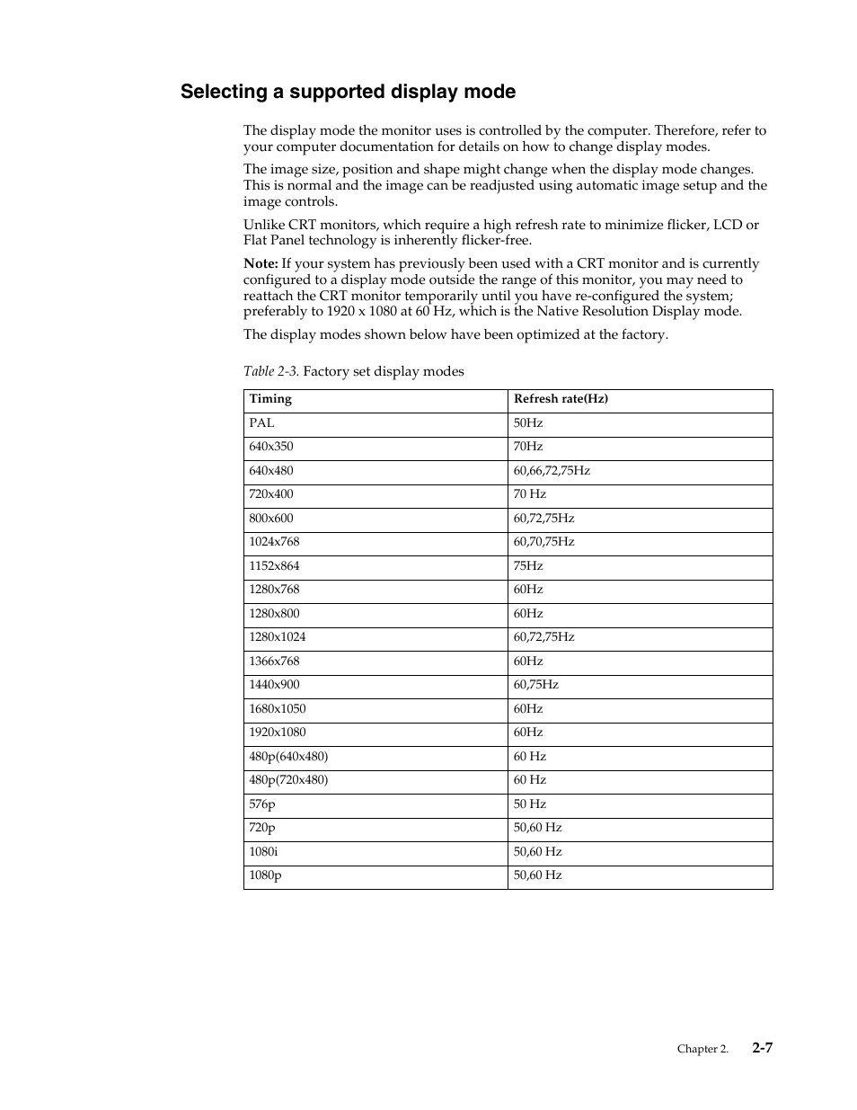 Selecting a supported display mode, Selecting a supported display mode -7 | Lenovo LT2323p Wide LCD Monitor User Manual | Page 20 / 38