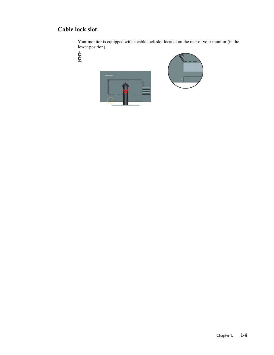 Cable lock slot, Cable lock slot -4 | Lenovo LT2323p Wide LCD Monitor User Manual | Page 8 / 38