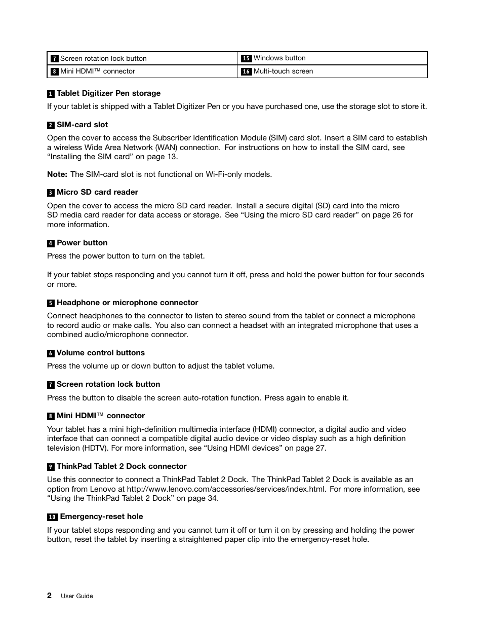 Lenovo ThinkPad Tablet 2 User Manual | Page 10 / 84