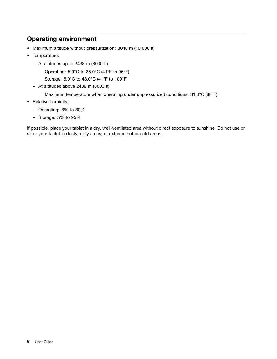 Operating environment | Lenovo ThinkPad Tablet 2 User Manual | Page 14 / 84