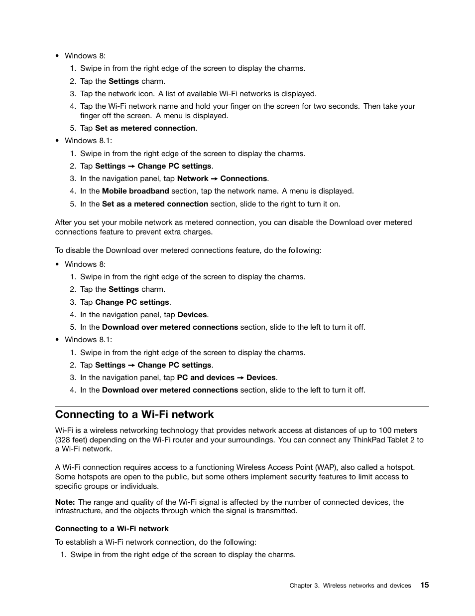Connecting to a wi-fi network | Lenovo ThinkPad Tablet 2 User Manual | Page 23 / 84