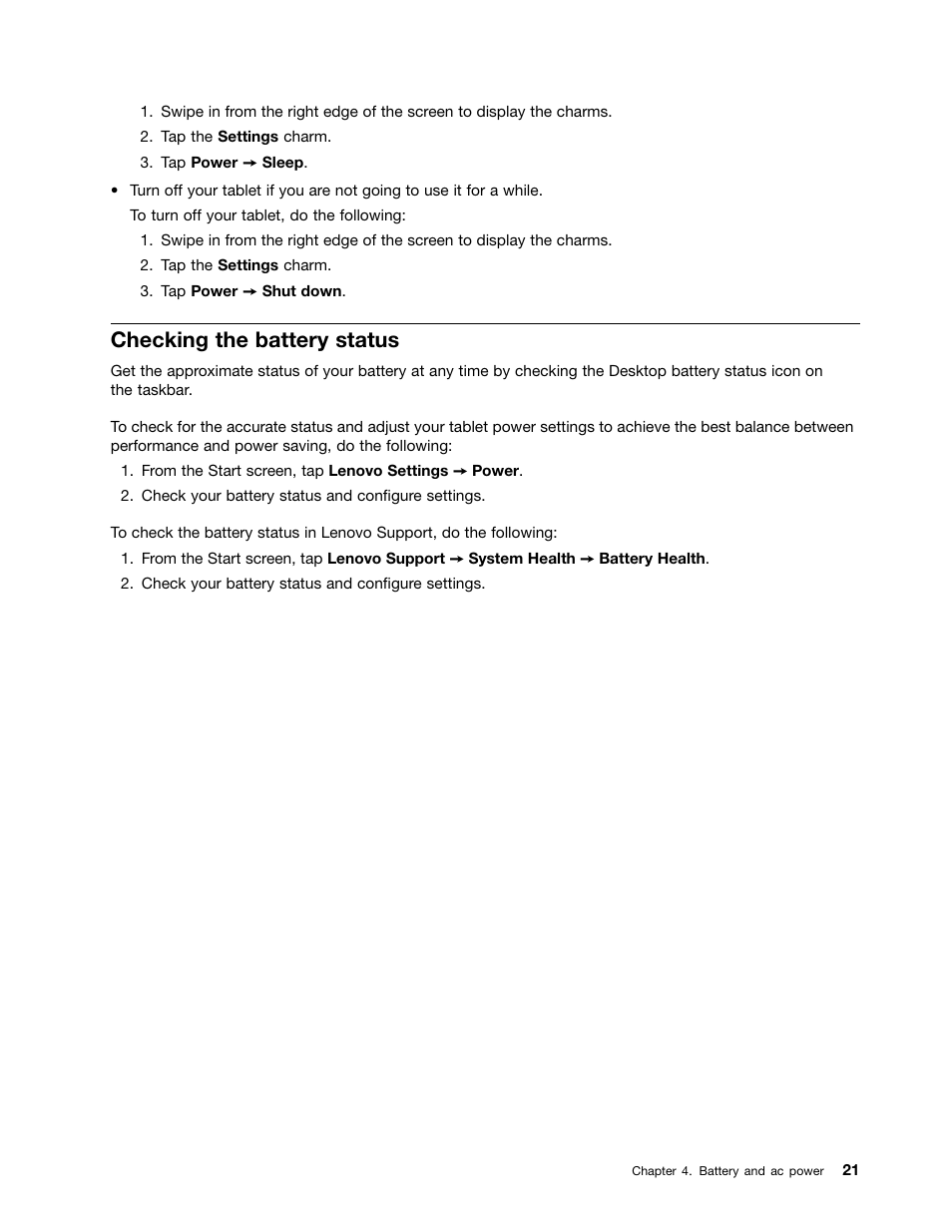 Checking the battery status | Lenovo ThinkPad Tablet 2 User Manual | Page 29 / 84