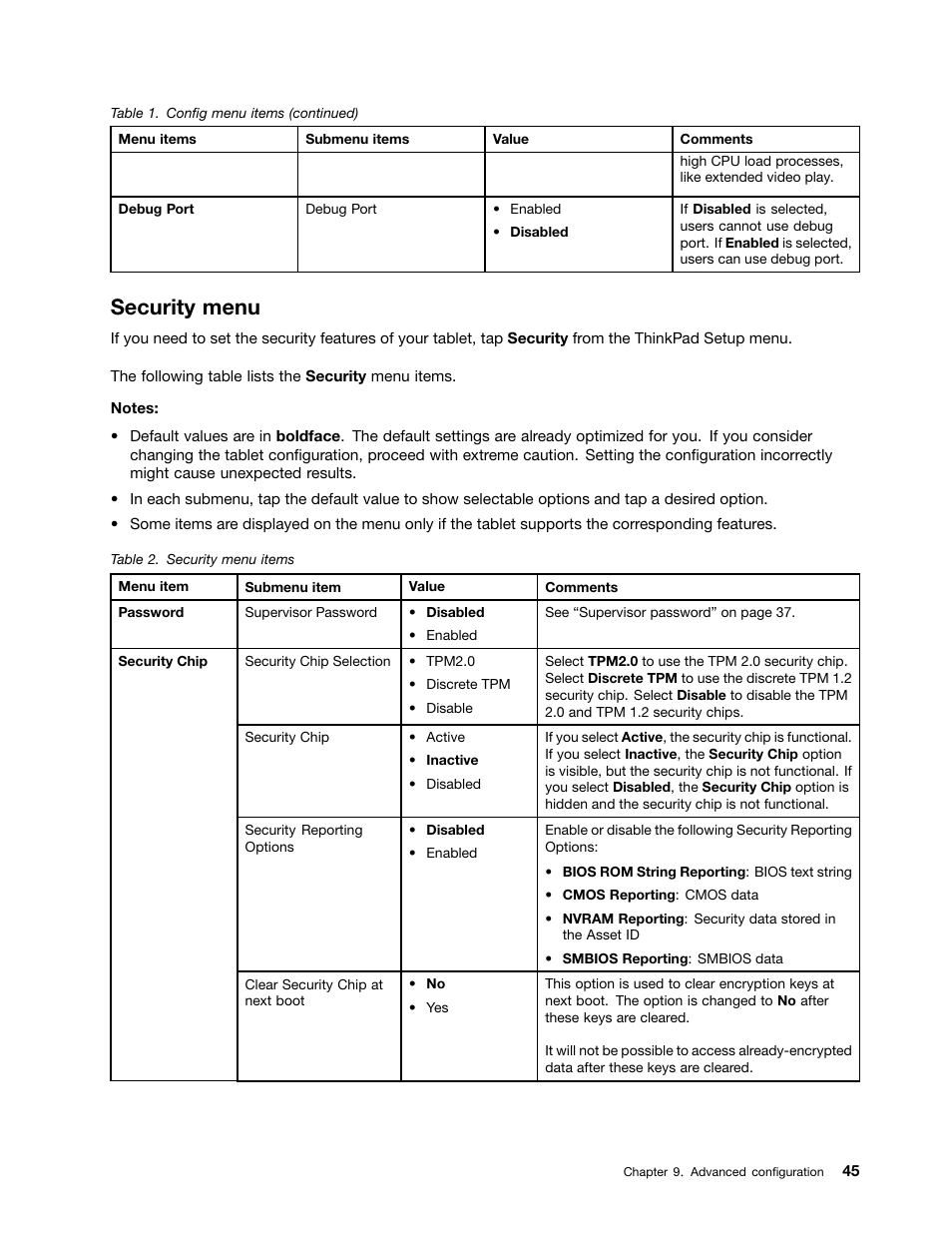 Security menu | Lenovo ThinkPad Tablet 2 User Manual | Page 53 / 84