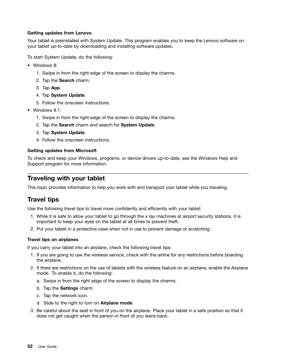 Traveling with your tablet, Travel tips | Lenovo ThinkPad Tablet 2 User Manual | Page 60 / 84