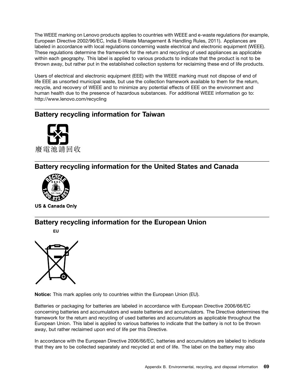 Battery recycling information for taiwan | Lenovo ThinkPad Tablet 2 User Manual | Page 77 / 84