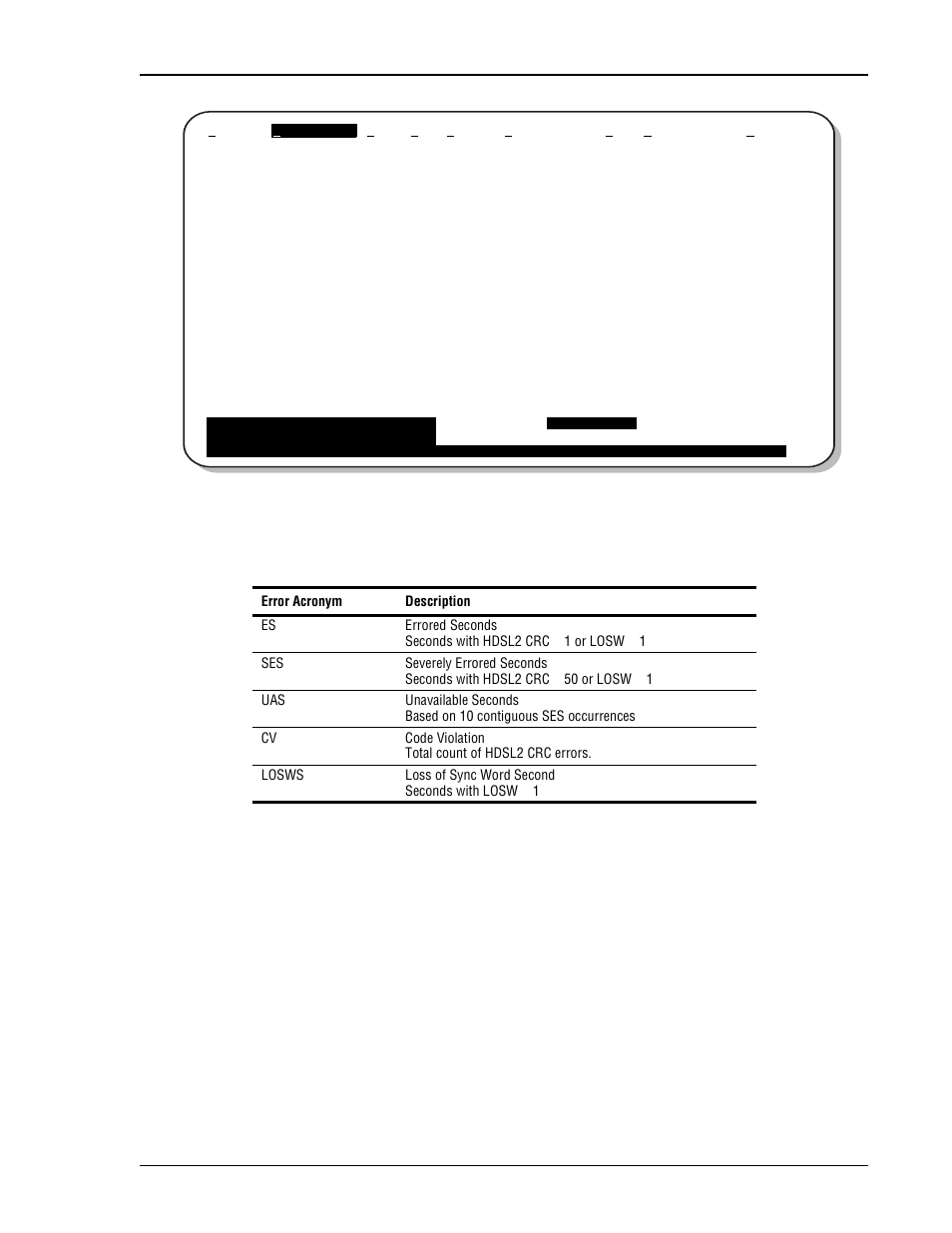 Error acronyms used on the hdsl2 perfo, Is an | ADC HiGain H2TU-C-319 List 4E User Manual | Page 49 / 88