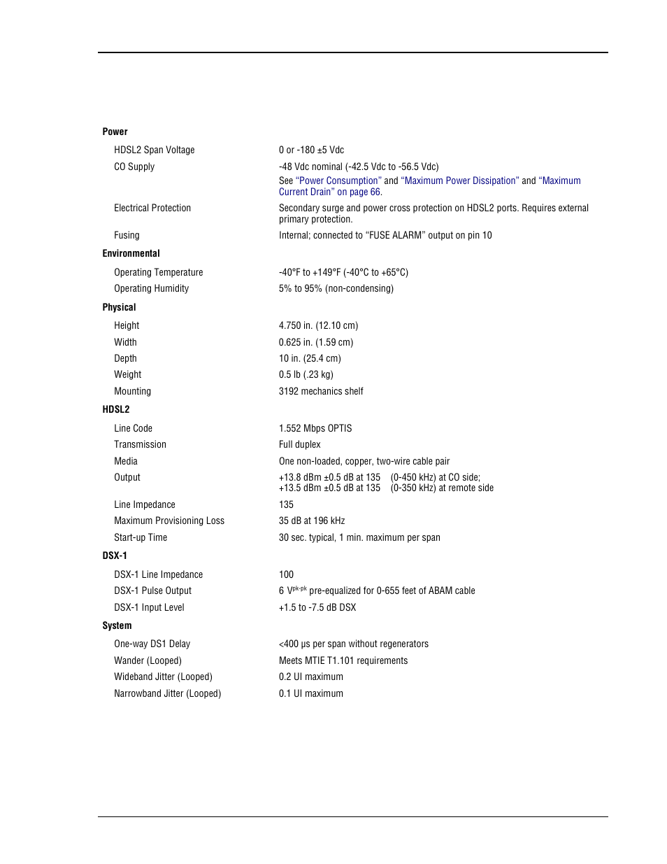 Appendix a - specifications, Appendix a, A - s | Ppendix, Pecifications | ADC HiGain H2TU-C-319 List 4E User Manual | Page 73 / 88
