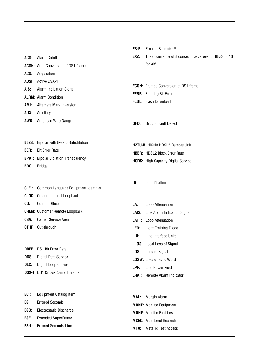 Appendix e - abbreviations, E - a, Ppendix | Bbreviations | ADC HiGain H2TU-C-319 List 4E User Manual | Page 84 / 88