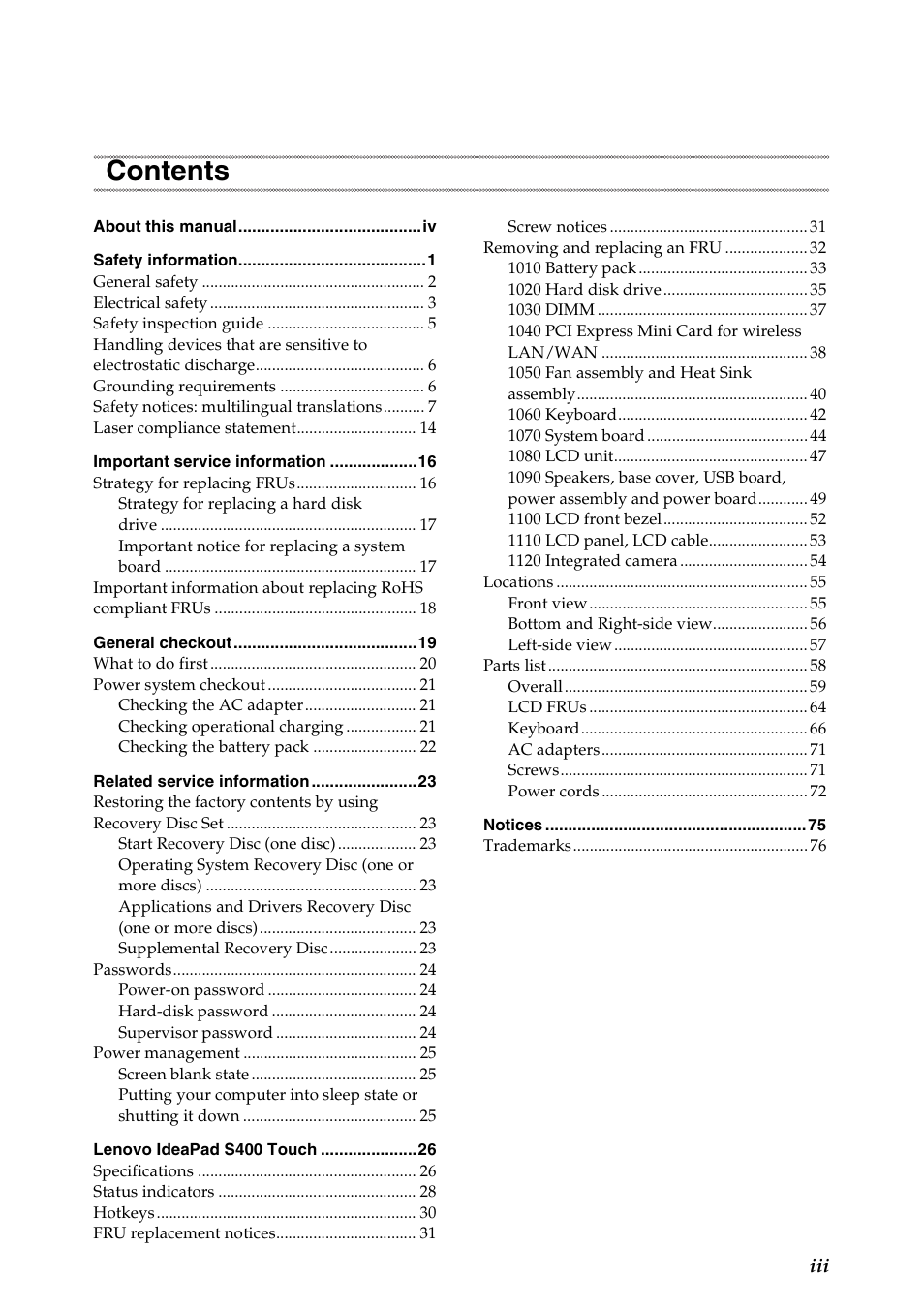 Lenovo IdeaPad S400 Touch Notebook User Manual | Page 3 / 80