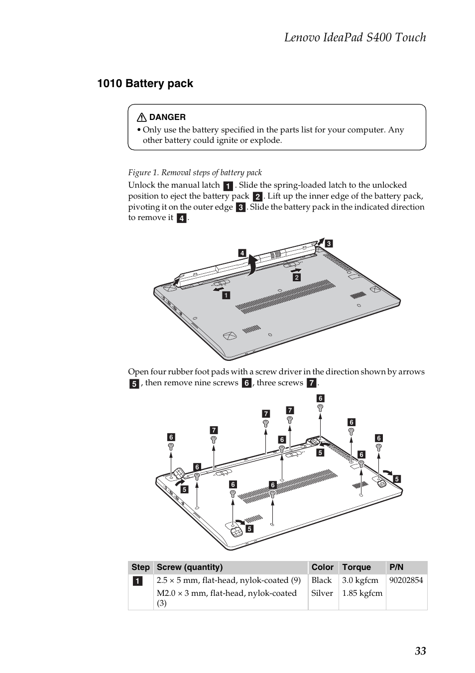 1010 battery pack, Lenovo ideapad s400 touch | Lenovo IdeaPad S400 Touch Notebook User Manual | Page 37 / 80