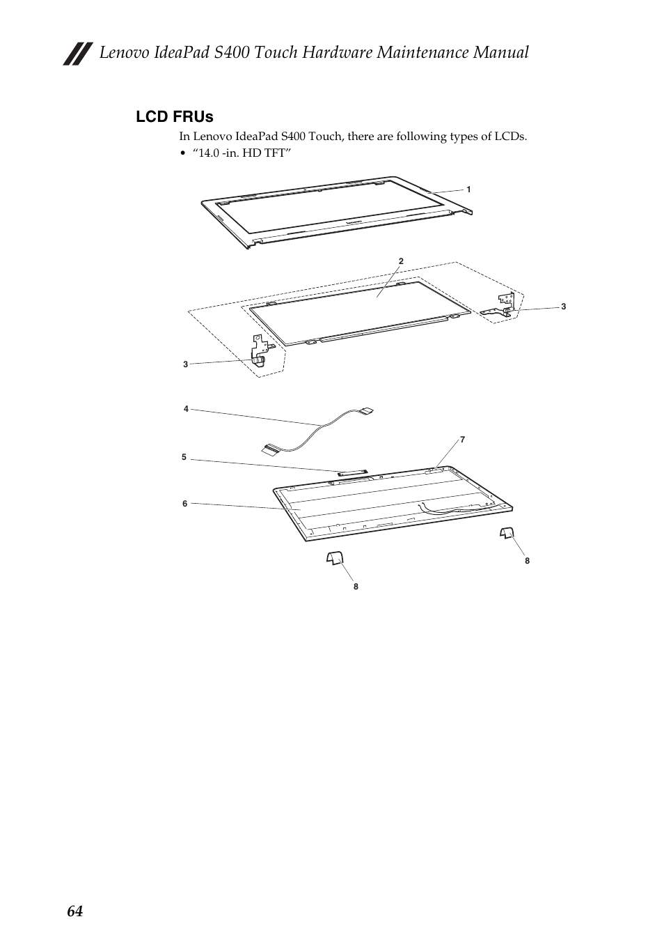 Lcd frus, 64 lcd frus | Lenovo IdeaPad S400 Touch Notebook User Manual | Page 68 / 80