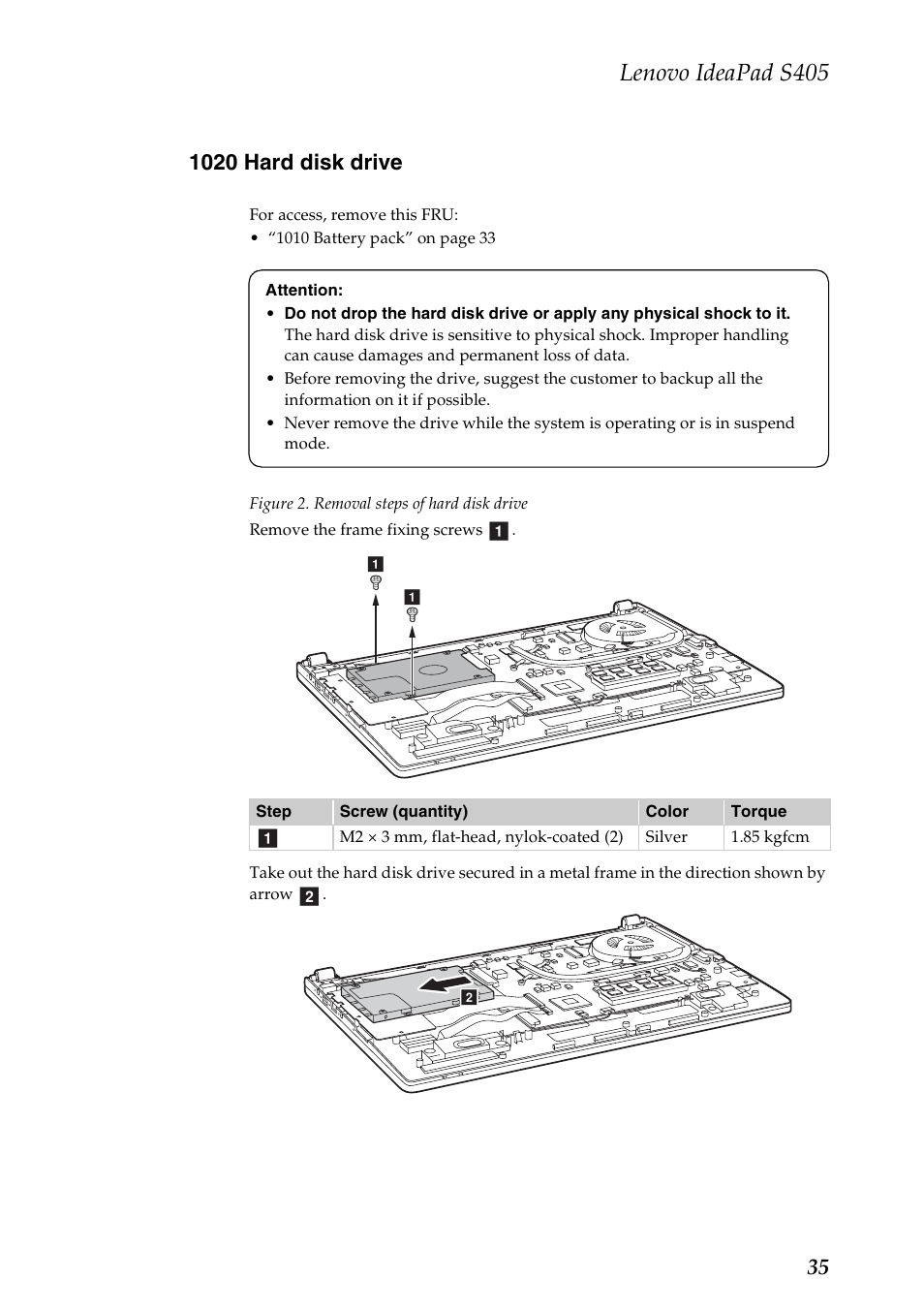 1020 hard disk drive, Lenovo ideapad s405 | Lenovo IdeaPad S405 Notebook User Manual | Page 39 / 78