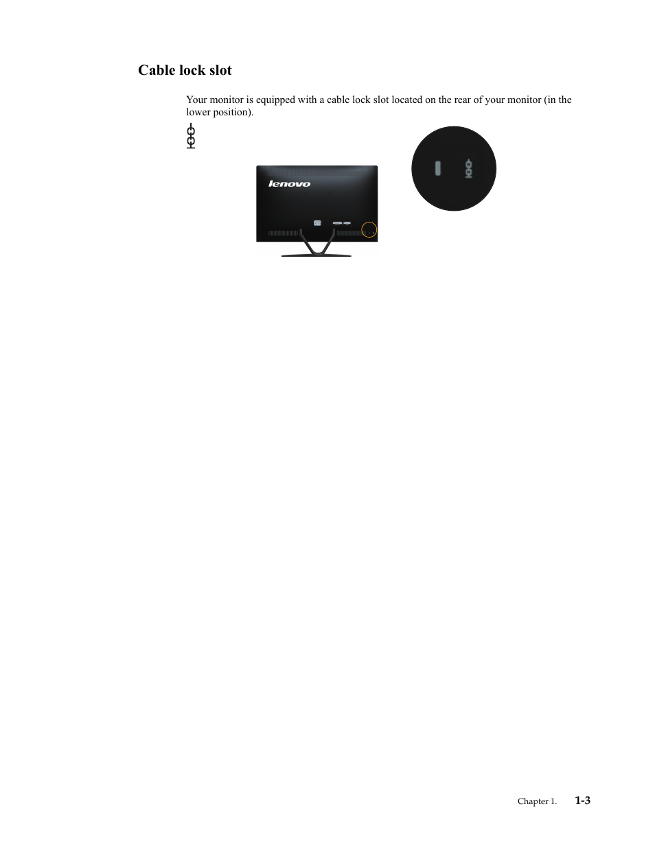 Cable lock slot, Cable lock slot -3 | Lenovo LI2221s Wide Flat Panel Monitor User Manual | Page 7 / 32