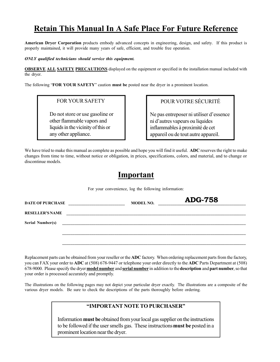 Important, Adg-758 | ADC ADG-758 User Manual | Page 2 / 44