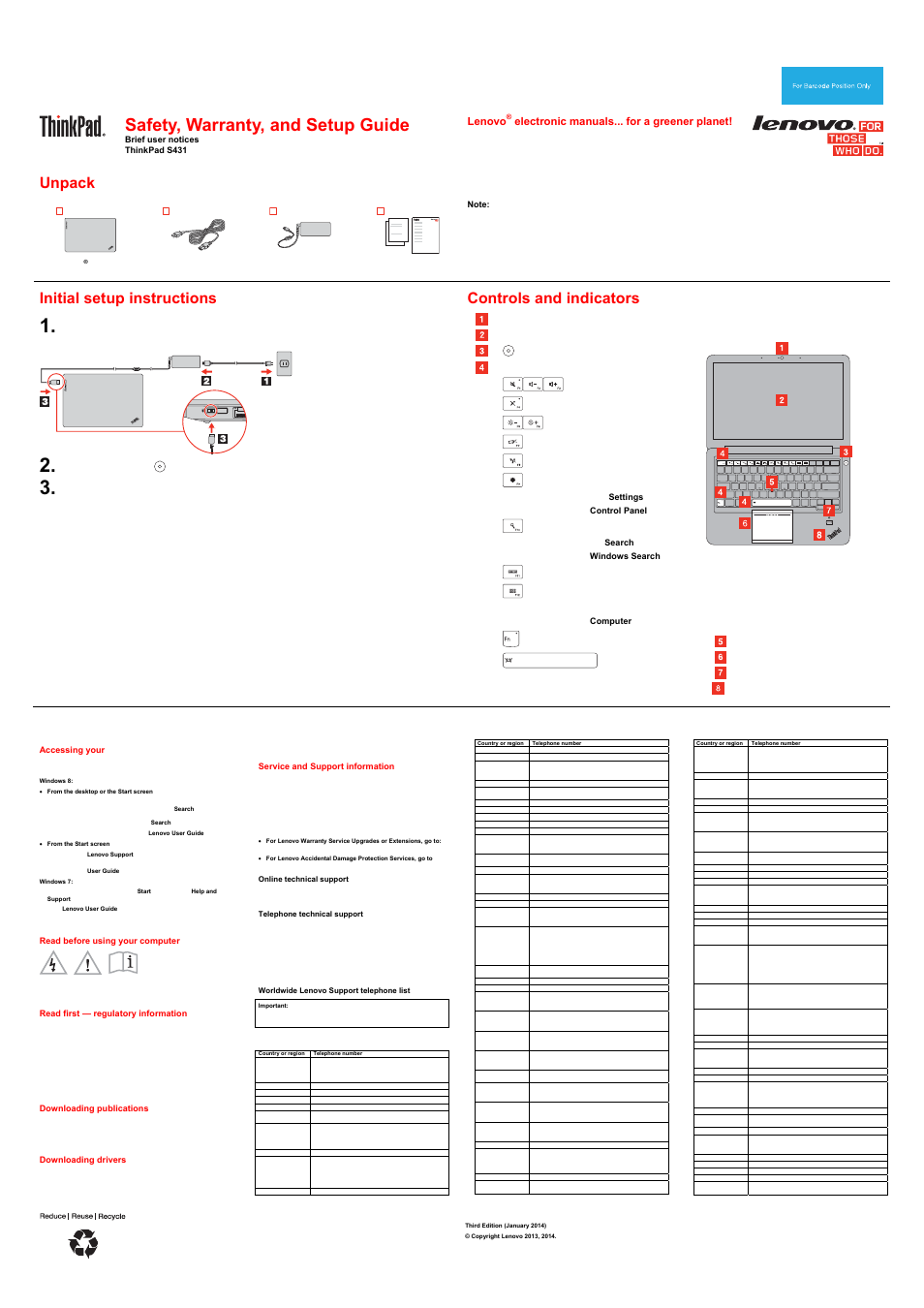 Lenovo ThinkPad S431 User Manual | 2 pages