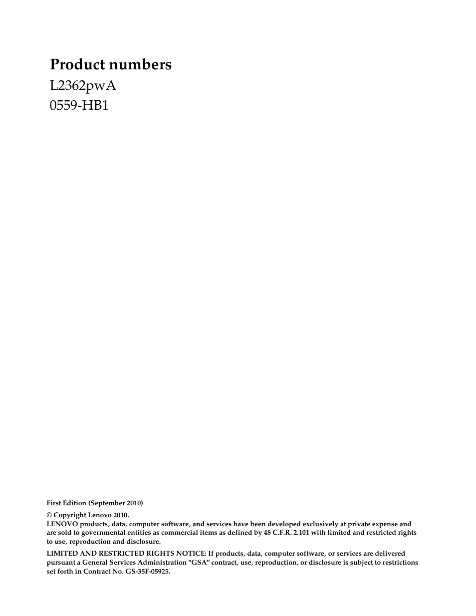 Product numbers | Lenovo L2362p Wide Flat Panel Monitor User Manual | Page 2 / 34