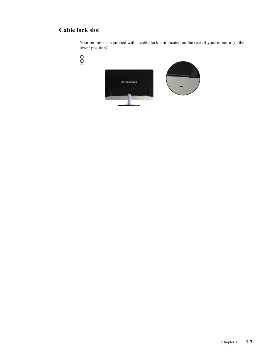 Cable lock slot, Cable lock slot -3 | Lenovo L2362p Wide Flat Panel Monitor User Manual | Page 7 / 34