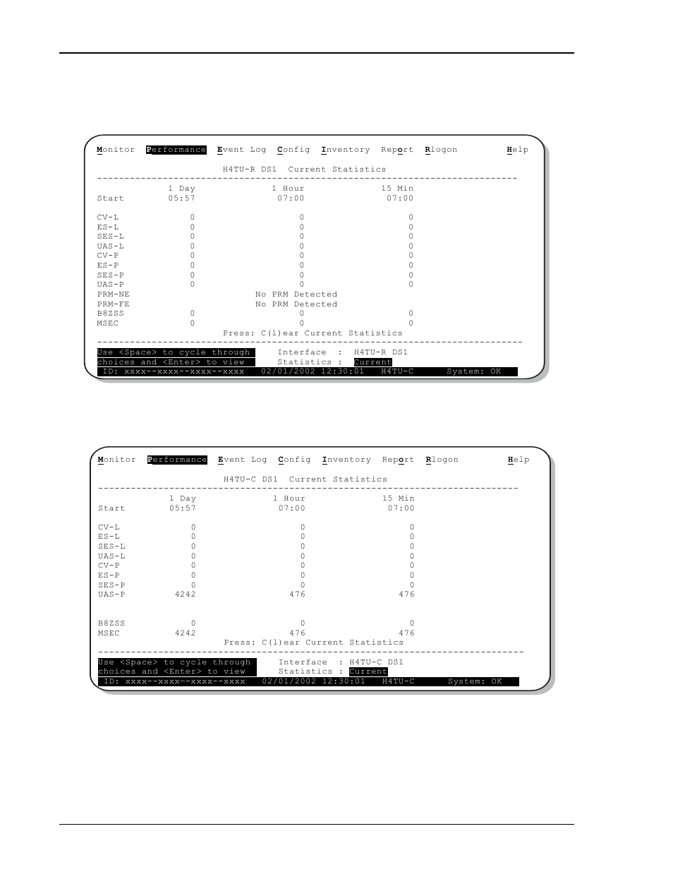 H4tu-r ds1 current statistics, H4tu-c ds1 current statistics | ADC HDSL4 User Manual | Page 38 / 79