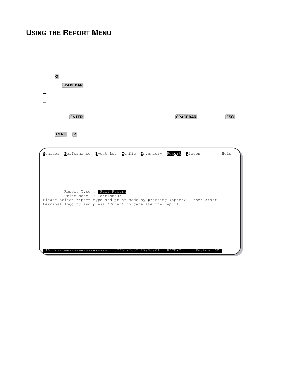 Using the report menu, Report menu - full report, Sing | Eport | ADC HDSL4 User Manual | Page 48 / 79