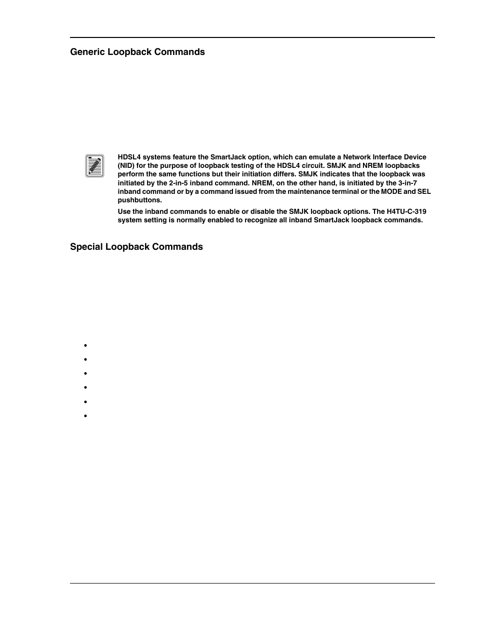 Generic loopback commands, Special loopback commands | ADC HDSL4 User Manual | Page 55 / 79