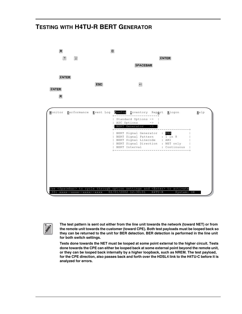 Testing with h4tu-r bert generator, H4tu-r bert generator screen, H4tu-r bert g | Esting, With, Enerator | ADC HDSL4 User Manual | Page 65 / 79