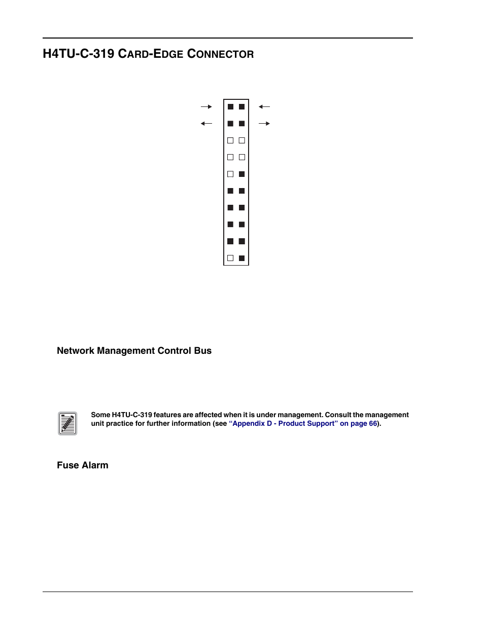 H4tu-c-319 card-edge connector, Network management control bus, Fuse alarm | H4tu-c-319 card-edg, H4tu-c-319, H4tu-c-319 c, Onnector | ADC HDSL4 User Manual | Page 70 / 79