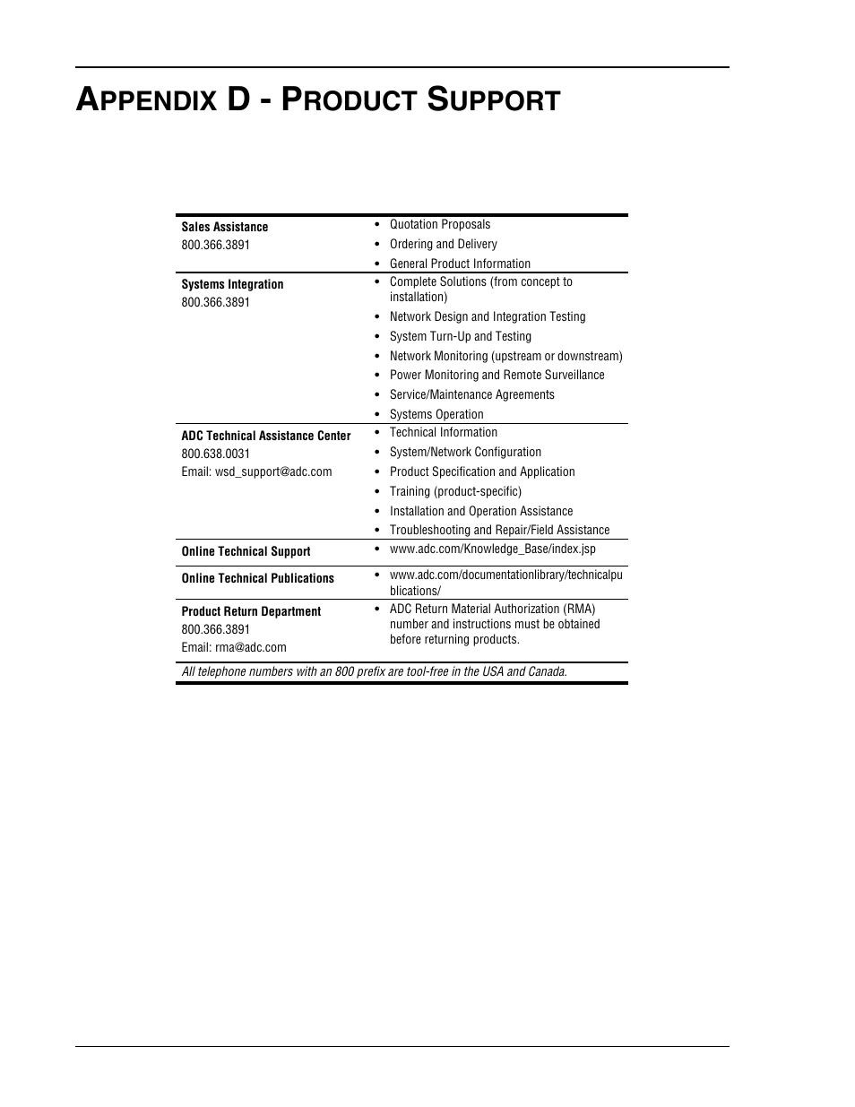 Appendix d - product support, D - p, Ppendix | Roduct, Upport | ADC HDSL4 User Manual | Page 74 / 79
