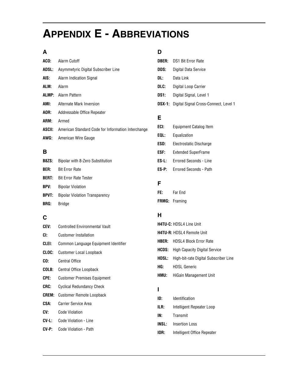 Appendix e - abbreviations, E - a, Ppendix | Bbreviations | ADC HDSL4 User Manual | Page 75 / 79