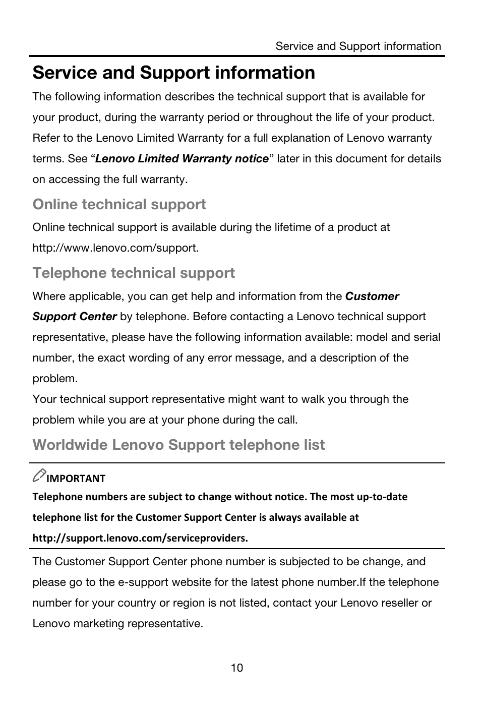 Service and support information, Online technical support, Telephone technical support | Worldwide lenovo support telephone list | Lenovo S850 Smartphone User Manual | Page 13 / 61