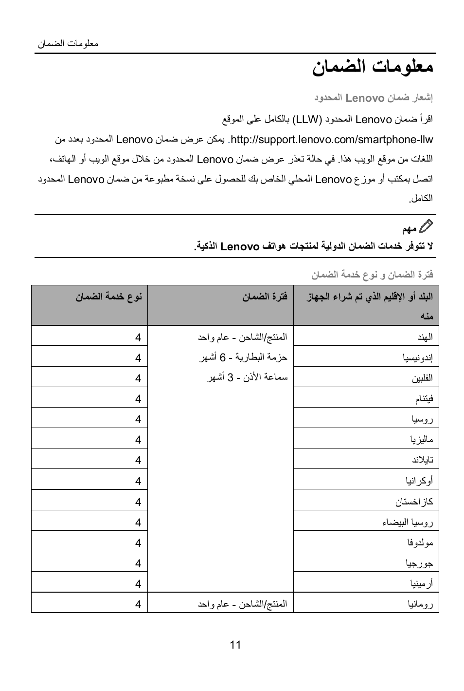 ﻥﺎﻣﺿﻟﺍ ﺕﺎﻣﻭﻠﻌﻣ | Lenovo S850 Smartphone User Manual | Page 48 / 61