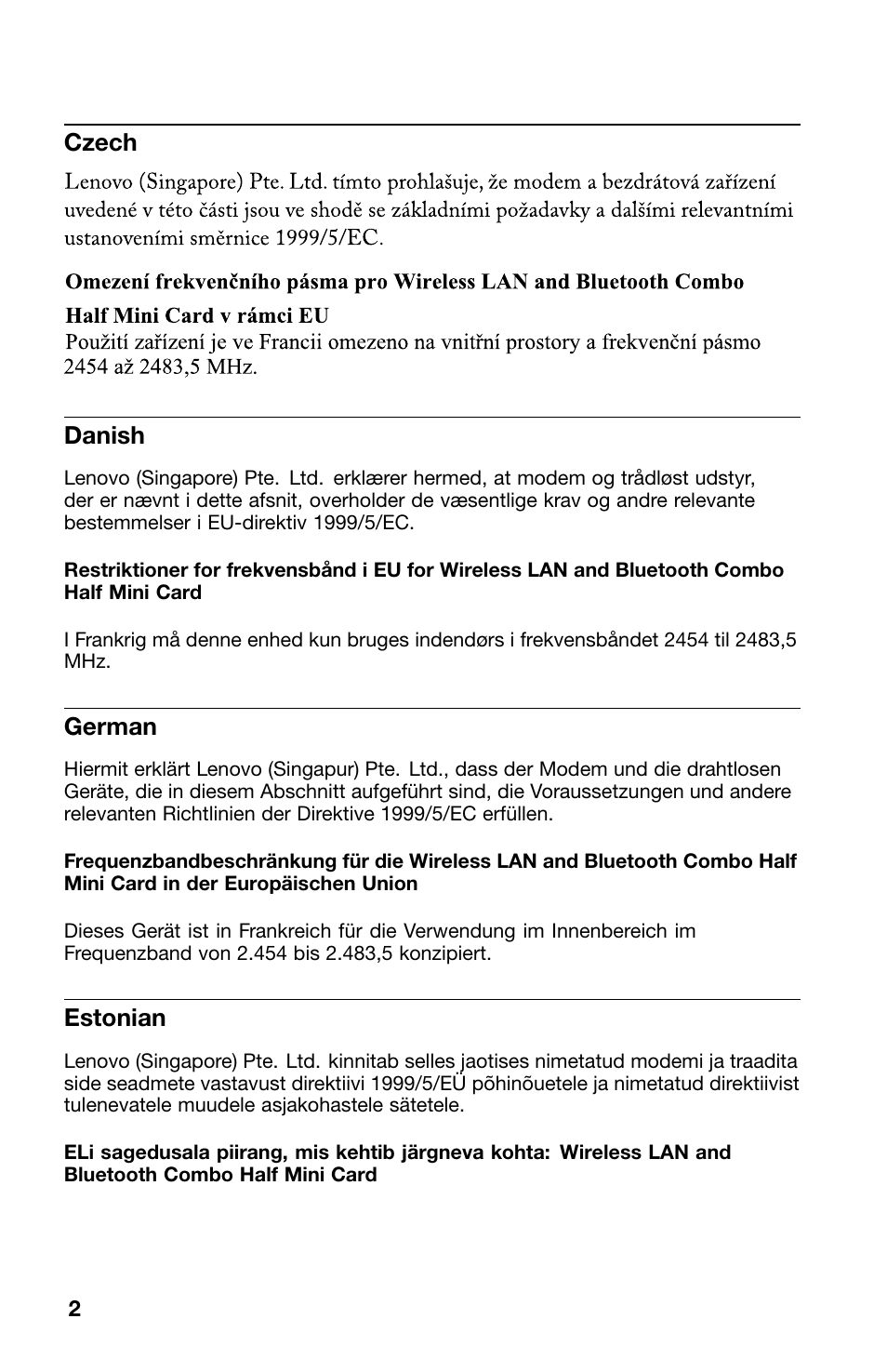 Czech, No title, Danish | German, Estonian | Lenovo ThinkPad Tablet User Manual | Page 2 / 12