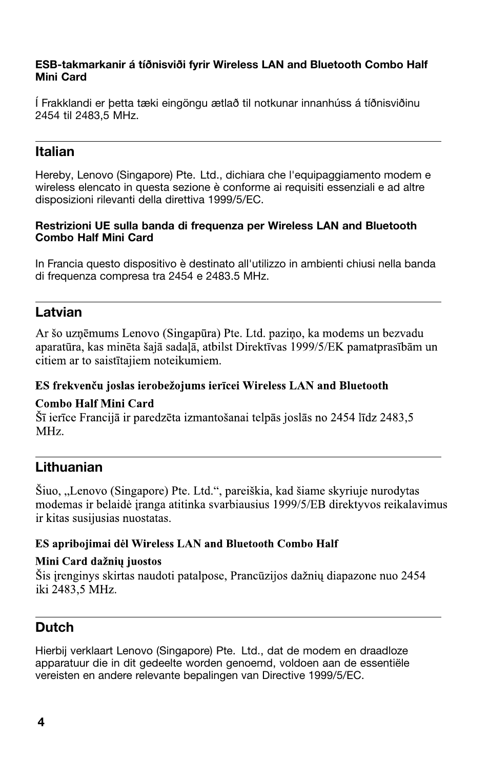 Italian, No title, Latvian | Lithuanian, Dutch | Lenovo ThinkPad Tablet User Manual | Page 4 / 12