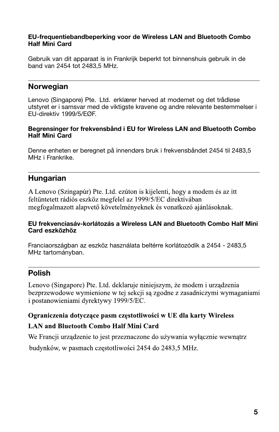 Norwegian, No title, Hungarian | Polish | Lenovo ThinkPad Tablet User Manual | Page 5 / 12