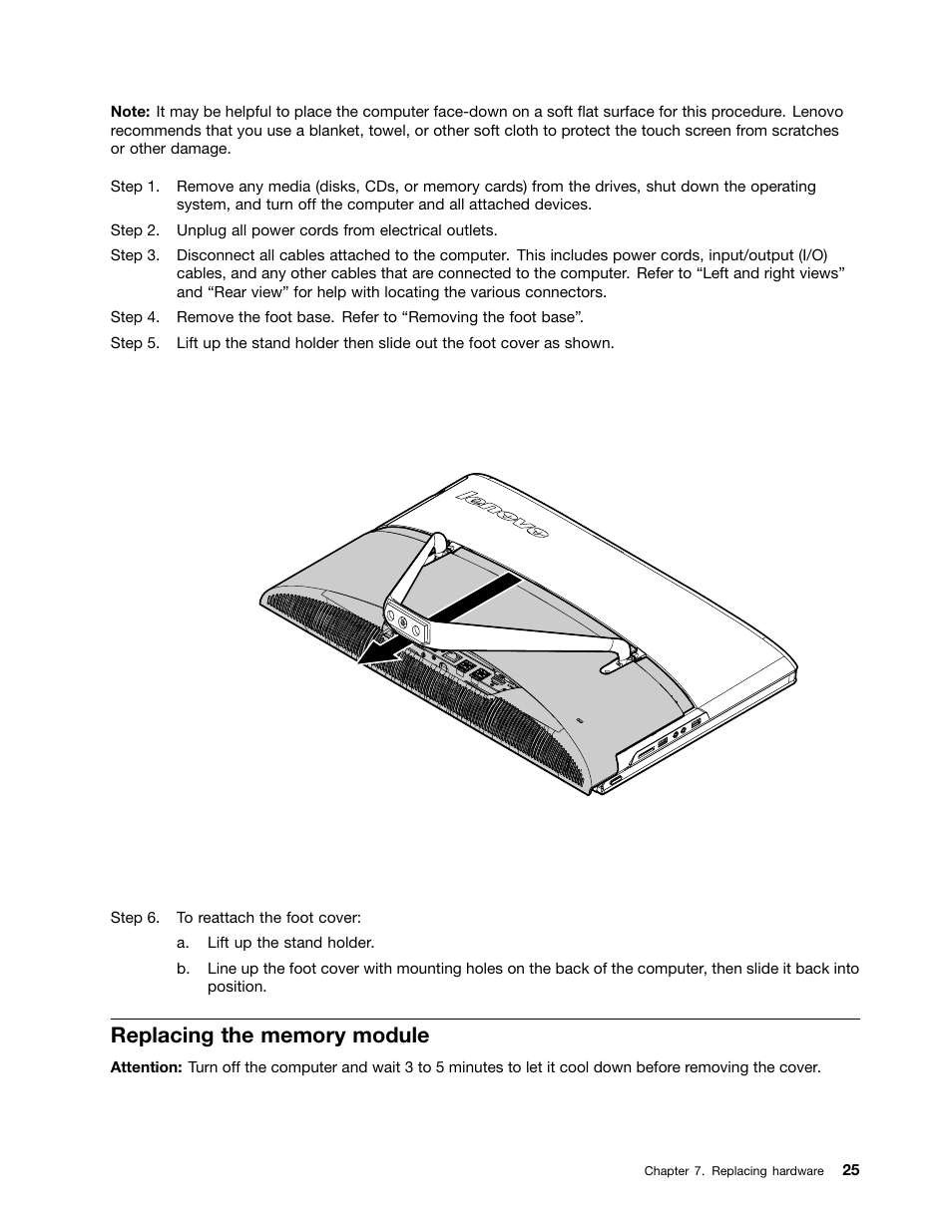 Replacing the memory module | Lenovo C470 All in One User Manual | Page 31 / 59