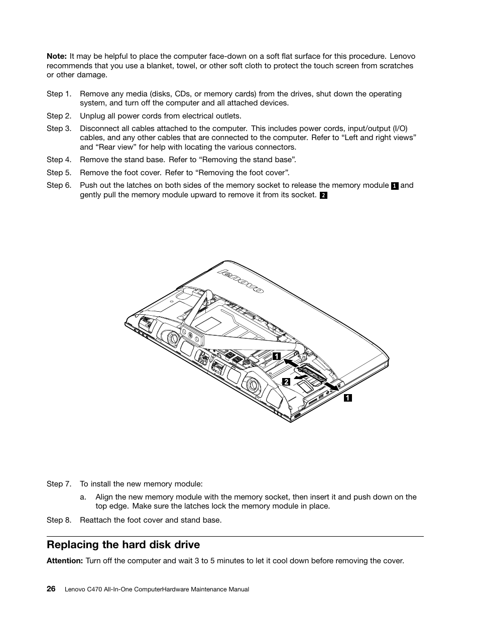 Replacing the hard disk drive | Lenovo C470 All in One User Manual | Page 32 / 59