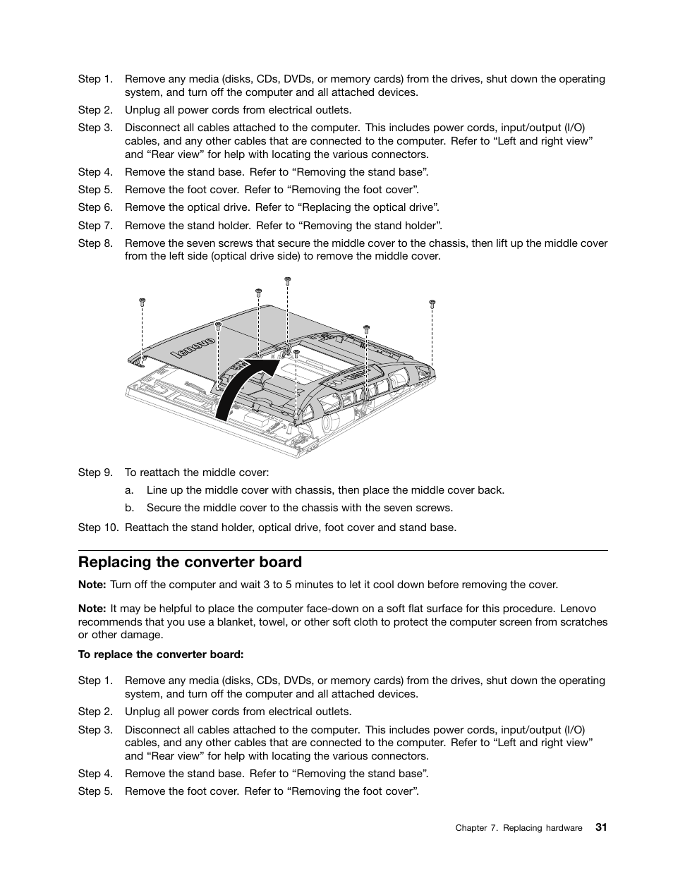 Replacing the converter board | Lenovo C470 All in One User Manual | Page 37 / 59
