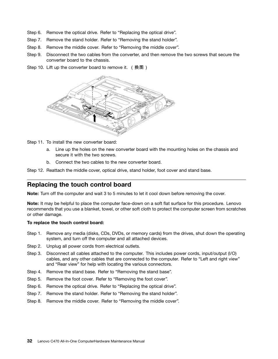 Replacing the touch control board | Lenovo C470 All in One User Manual | Page 38 / 59