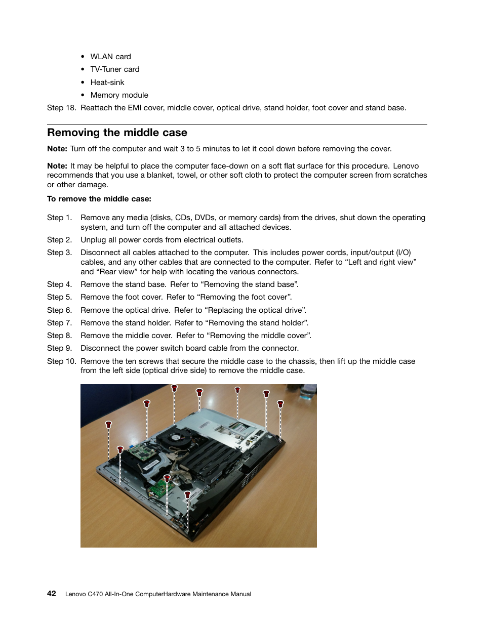 Removing the middle case | Lenovo C470 All in One User Manual | Page 48 / 59